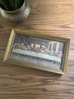 Vintage 1956 Last Supper Framed Print With Ornate Gold Frame 17x10